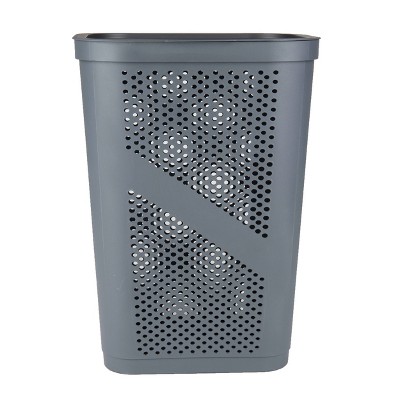 Gray Perforated Plastic Collapsible Laundry Hamper with Lid