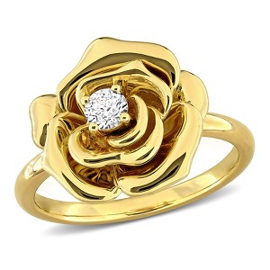EVERLY JEWELRY | Yellow Plated Sterling Silver 1/4 CT TGW Created White Sapphire Rose Ring - 1 of 4