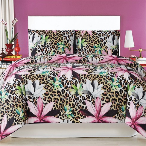 Christian Siriano Full Queen 3pc Tahiti Floral Comforter Set Brown Pink Target