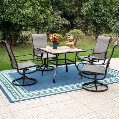 5pc Patio Set With Steel Square Table & 360 Swivel Sling Arm Chairs 