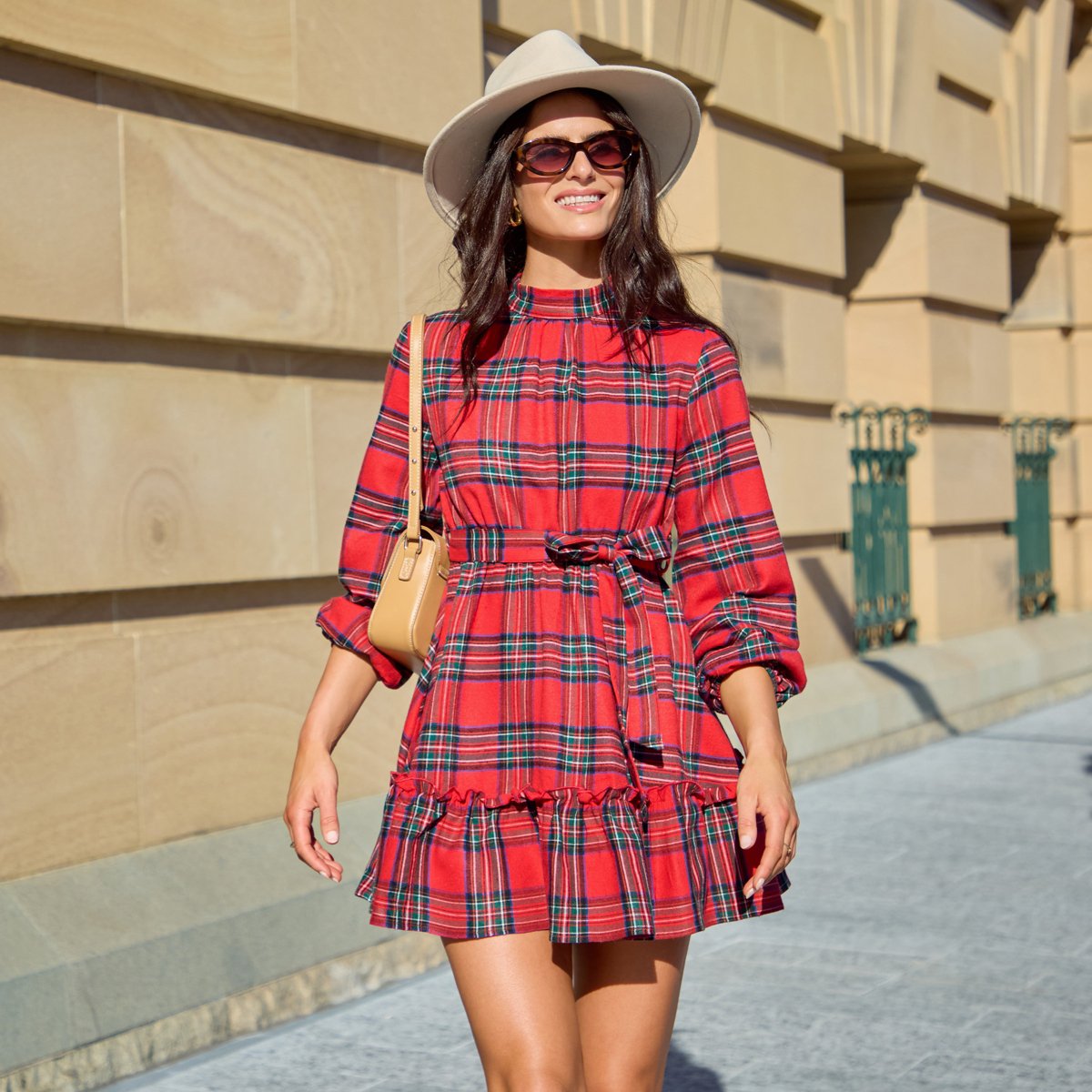 Женские платья Cupshe Women's Charming Plaid Tiered Ruffle Mini Dress-XL-Red — фото 2
