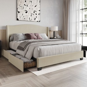 ChaletPosh Linen Platform Bed with Storage - 1 of 4