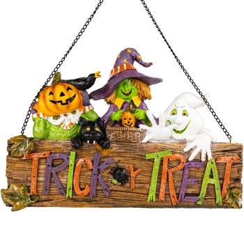 Northlight 13.5" Trick or Treat Jack O' Lantern, Ghost, and Witch Halloween Wall SIgn