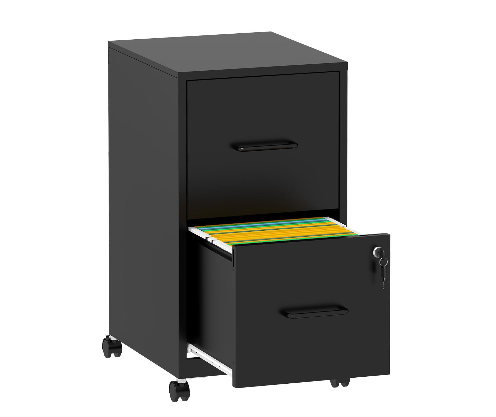 Munora - 2-Drawer Rolling File Cabinet with Lock - Mobile Storage for Letter/Legal/A4 Files - Black
