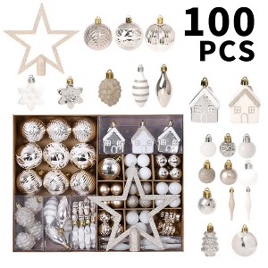 100 Pcs Christmas Ornaments Set, Shatterproof Christmas Tree Ornaments with Hanging Balls & Star, for Wedding, Anniversary, Xmas Eve - 1 of 4