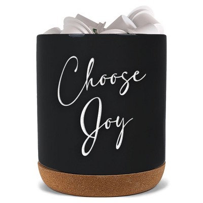 Elanze Designs Choose Joy Black X-Large Cork Bottom, Kitchen Counter, Ceramic Stoneware, Coffee, Tea and Hot Chocolate, Machine Brewing, K Capsule Pod