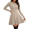 Ribbed Knit Sweater Dress for Women, Long Sleeve Crew Neck Fit and Flare A-Line Dress for Fall and Winter, Casual Office Wear Beige - 3 of 4