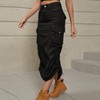 Clearlove Women Long Cargo Skirt Loose Maxi Skirts for Women Drawstring High Waist Maxi Cargo Skirt with Pockets Black - 2 of 4
