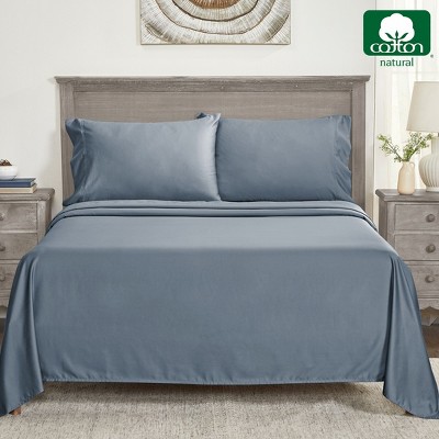 Pastel Blue Cotton Sateen California King Deep Pocket Sheet Set
