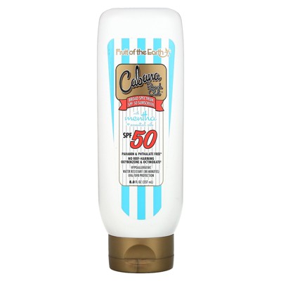 Fruit of the Earth Cabana Beach Club, Sunscreen With Mentha +Essential Oils, SPF 50, 8 fl oz (237 ml)