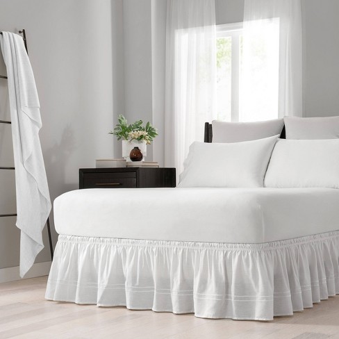 White Wrap Around Baratta Stitch Ruffled Bed Skirt queen king