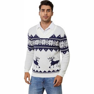 Clearlove Mens Ugly Christmas Sweaters Snowflakes Holiday Reindeer Printed Shawl Collar Knitted Long Sleeve Pullover Jumpers - 1 of 4
