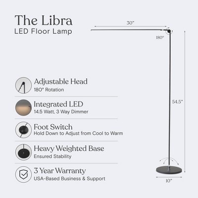 Libra Black Adjustable LED Floor Lamp with 3-Way Switch