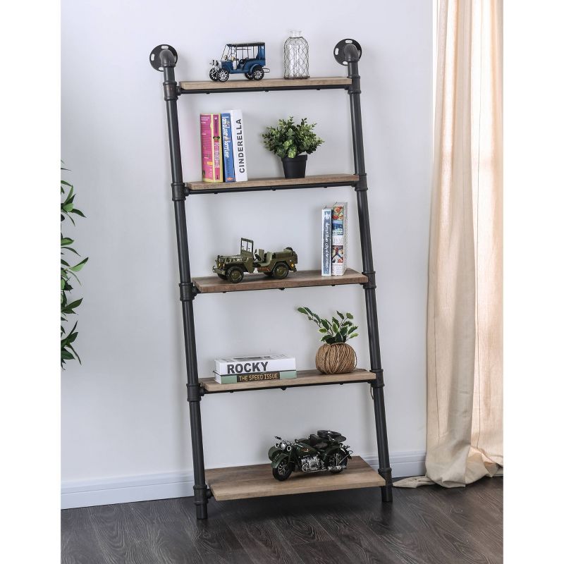 61&#34; Mateo 5 Layer Ladder Book Shelves Brown/Oak - HOMES: Inside + Out, 3 of 5