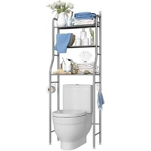 Over The Toilet Shelf, Metal Floor-Standing Toilet Storage, with Removable Towel Hooks&Paper Holder, for Bathroom, Restroom, Laundry - 1 of 4