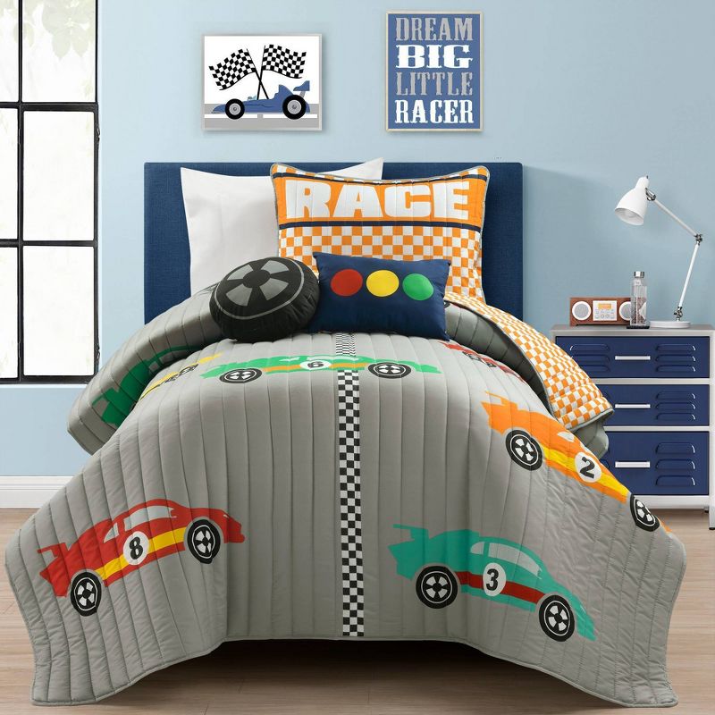 Kids' Racing Cars Reversible Oversized Quilt Bedding Set - Lush Décor, 1 of 14