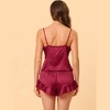 cheibear Women's Satin Spaghetti Cami Tops Ruffle Trim Shorts Sleepwear Sets - 3 of 4