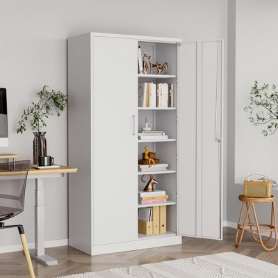 Mlezan Metal Storage Cabinets with Lock, Garage Storage Cabinet with 2 Door and 5 Adjustable Shelves, for Home, Office, Gym, Garage