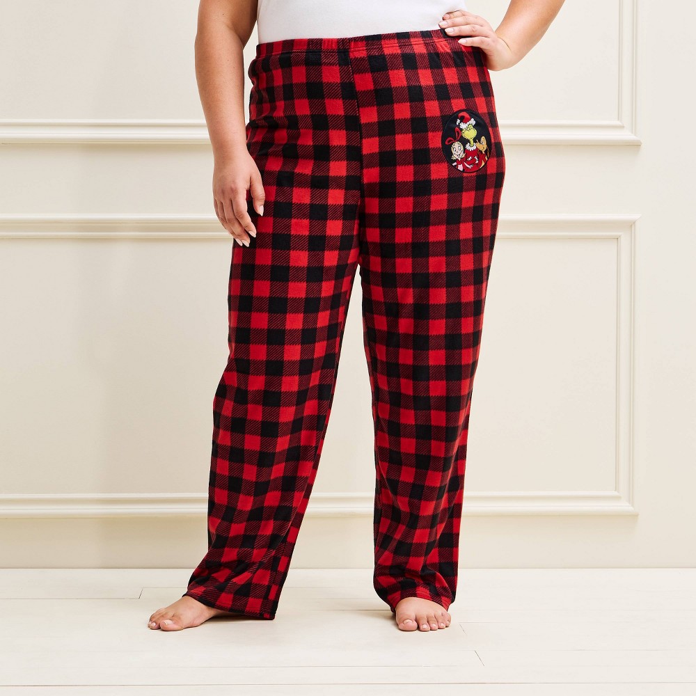 Women's The Grinch Microfleece Holiday Matching Family Sleep Pajama Pants - Red XS