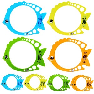 Blue Panda 12 Pack Fish Pool Rings for Kids Diving, Underwater Swim Dive Rings, Summer Sinking Swimming Toys, (7x6 in, 4 Colors) - 1 of 4