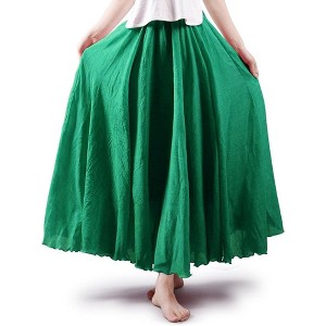 Women's Bohemian Cotton Linen Maxi Skirt - Long Flowy Casual for Summer Beach Holiday Grass Green - 1 of 4