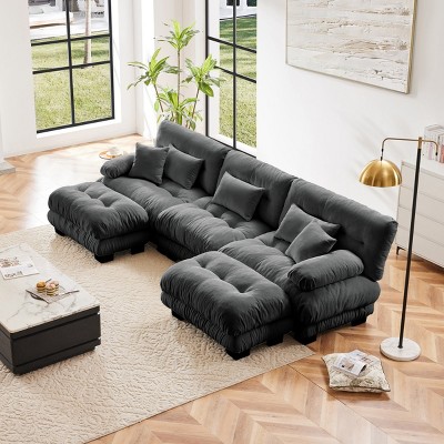 Luxury 3-Seater Modular Sectional Sofa with 2 Ottomans Chenille U Shaped Cloud Couch Soft ,Deep Seat Sofa for Living Room, Apartment-Tanpinhause