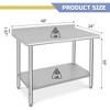 Stainless Steel Prep Table 48 x 24 Inch, Heavy Duty Commercial Kitchen Table with Backsplash & Shelf - 2 of 4