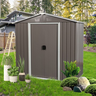 VisioGear Storage Shed, Outdoor Metal Storage Shed with Metal foundation for Backyard, Lawn, Patio (No Floor), Grey, 88.98*46.85*74.8