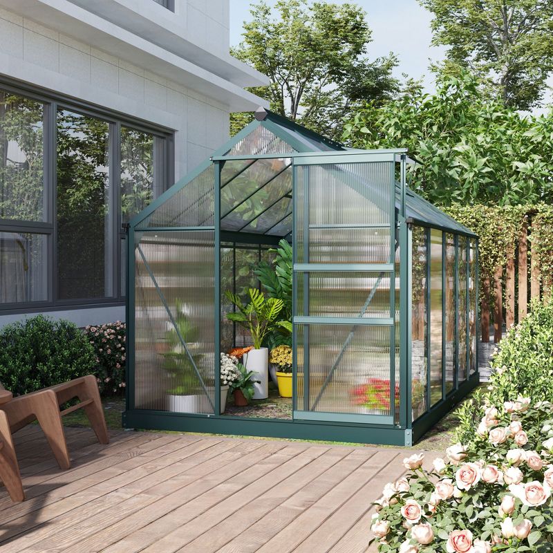 Outsunny 6.2' x 10.3' x 6.6' Polycarbonate Greenhouse, Heavy Duty Outdoor Aluminum Walk-in Green House Kit with Vent & Door, Green, 4 of 13