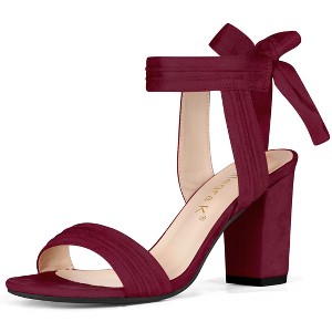 Allegra K Women's Back to College Faux Suede Open Toe Ankle Tie Back Chunky Heel Sandals - 1 of 4