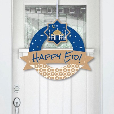 Big Dot of Happiness Eid Mubarak - Outdoor Ramadan Party Decor - Happy Eid Front Door Wreath