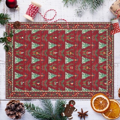 Orieon 48×72 in Christmas Floor Mat with Snowflake & Tree Pattern, Washable Non-Slip Rug for Holiday Décor, Soft Faux Wool Carpet for Home or Office