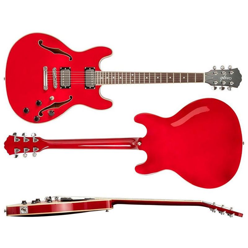 Monoprice Indio Boardwalk Hollow Body Electric Guitar - Red, With Gig Bag, 2 of 7