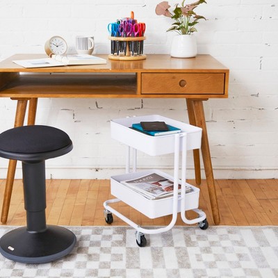 White Metal 2-Tier Rolling Utility Cart with Mesh Baskets