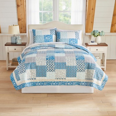 BrylaneHome Selena Patchwork Coverlet - Full/Queen, Blue Floral
