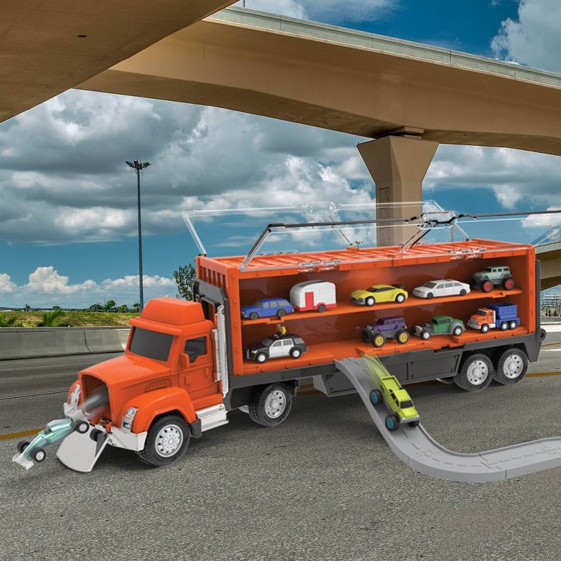 DRIVEN by Battat &#8211; Orange Mini Toy Car Carrier Truck &#8211; Pocket Transport, 4 of 9