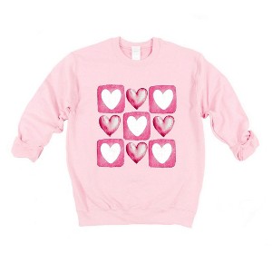 Simply Sage Market Women's Graphic Sweatshirt Pink Heart Grid - 1 of 4
