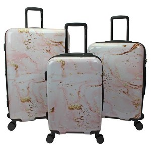 World Traveler Dejuno Pink Marble 3-Piece Expandable Spinner Luggage Set - 1 of 4