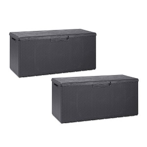 Toomax Z175E097 Portofino Weather Resistant Heavy Duty 90 Gallon Novel Resin Outdoor Deck Box, Gray (2 Pack) - 1 of 4
