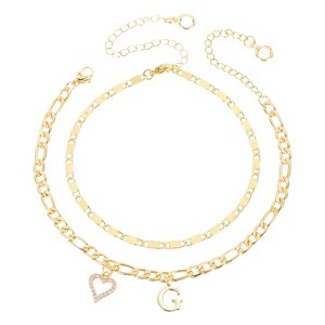 Unique Bargains 14K Gold Plated Dainty Heart Women's Ankle Bracelets with Box - 1 of 4