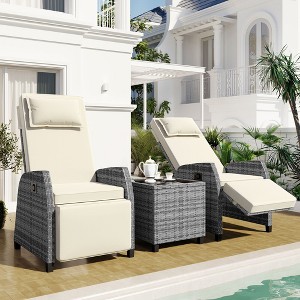 3 Pieces Outdoor Rattan Conversation Set with Adjustable Coffee Table, Perfect for Courtyard, Poolside and Balcony, Beige - 1 of 4