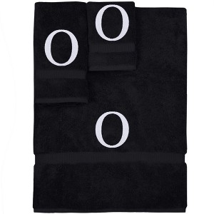 BC BARE COTTON Monogrammed Towel Set, Personalized Gift, Set of 3 - Black - White Block - 1 of 4