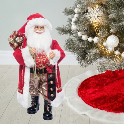 Season's Designs 24" Red and Gold Standing Santa with Bell Hanging Figurine Christmas Indoor Decor for Mantel and Tabletop Plastic