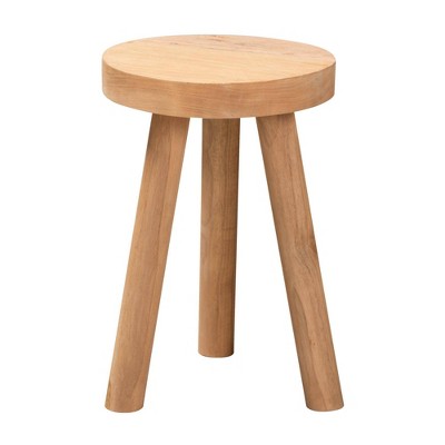 Baxton Studio Terah Teak Wood Ottoman Footstool Natural Brown: Round, Solid, No Assembly Required