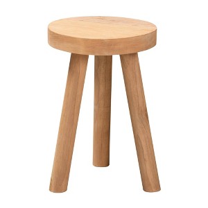 Baxton Studio Terah Teak Wood Ottoman Footstool Natural Brown: Round, Solid, No Assembly Required - 1 of 4