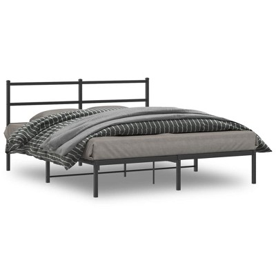 vidaXL Metal Bed Frame with Headboard Black 59.1 in.x78.7 in.