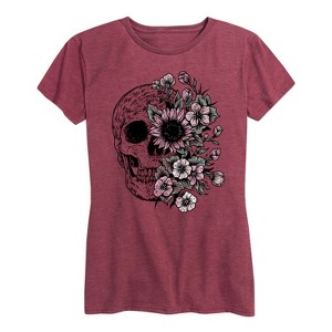 Women's - Instant Message - Half Skull Half Flowers Short Sleeve Graphic T-Shirt - 1 of 4