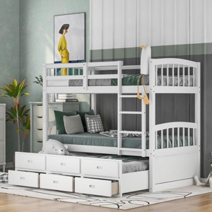 Streamdale Twin over Twin Wood Bunk Bed with Trundle and Drawers, White - 1 of 4