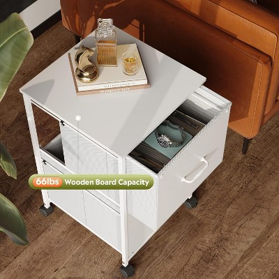 White Fabric 2-Drawer Mobile File Cabinet with Steel Frame