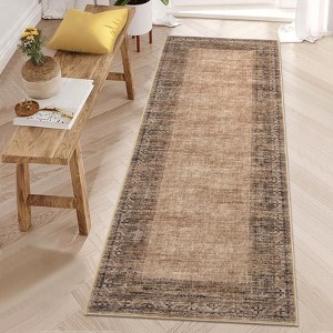 Washable Vintage Runner Rug for Kitchen Non-Slip Soft Carpet, Low Pile Traditional Accent Rug - 1 of 4